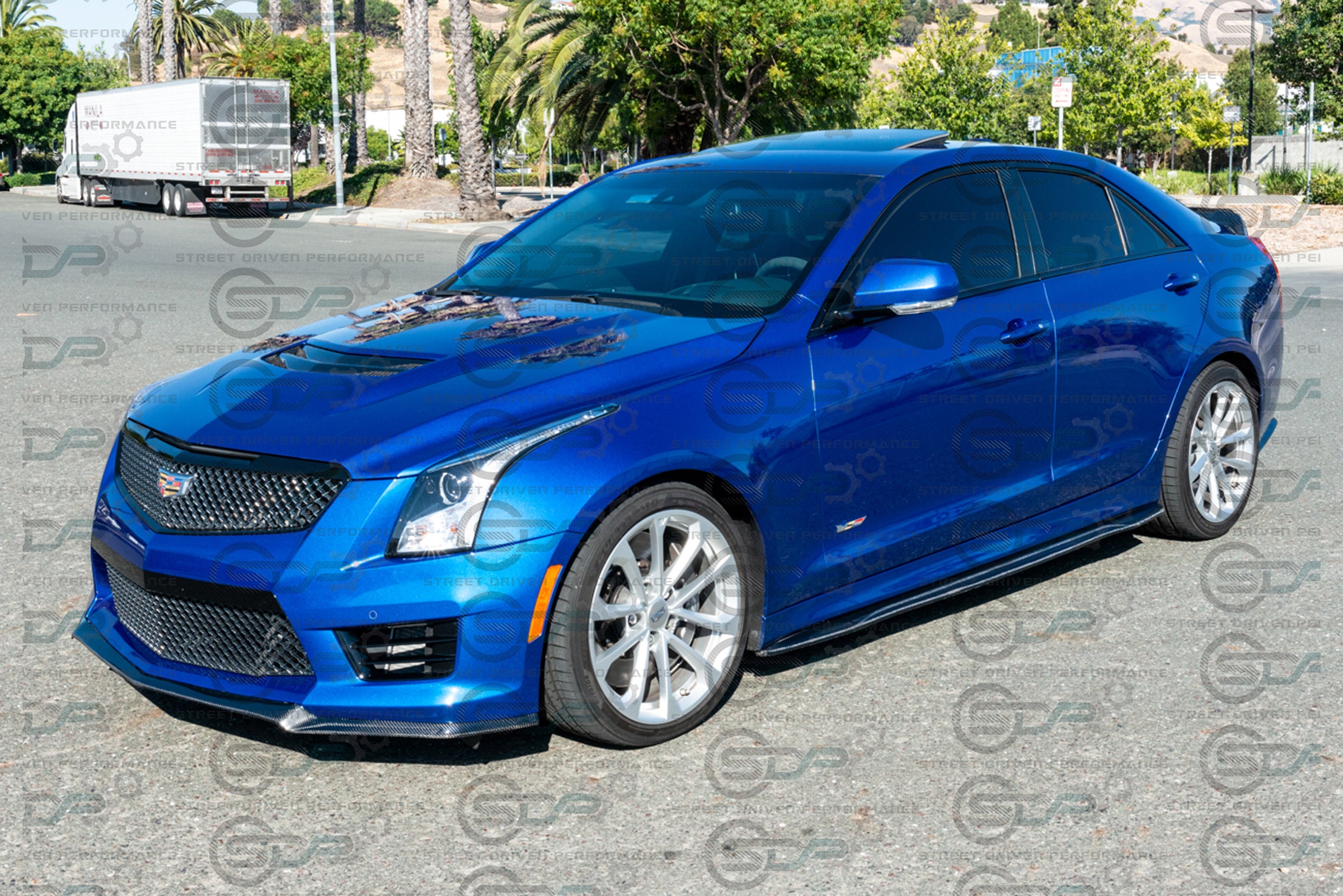2016-2019 CADILLAC ATS-V CARBON FIBER FRONT SPLITTER & SIDE SKIRTS ROCKER PANELS GROUND EFFECTS